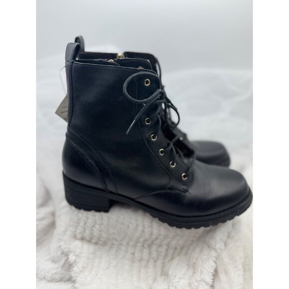 Cole Haan Camea Leather Combat Boots Black Side Zipper & Lace-Up Size 9B - Picture 5 of 15